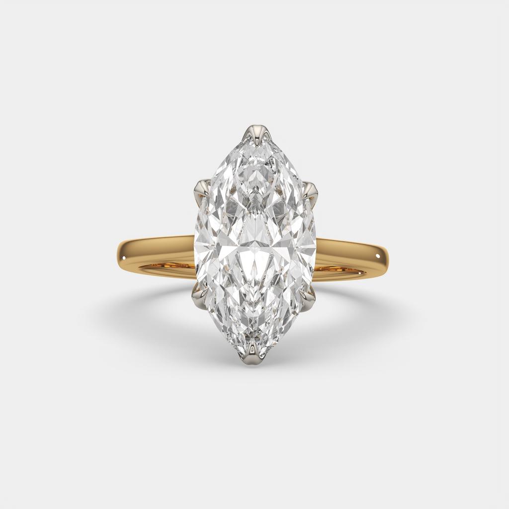 4.00 Ct F VS1 Marquise Tulip Setting Solitaire Diamond Ring, in yellow gold, front view