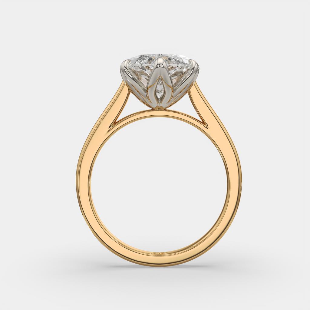 4.00 Ct F VS1 Marquise Tulip Setting Solitaire Diamond Ring, in yellow gold, front view
