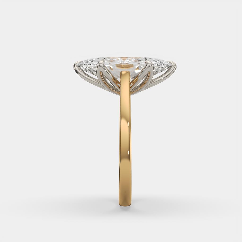 4.00 Ct F VS1 Marquise Tulip Setting Solitaire Diamond Ring, in yellow gold, side profile