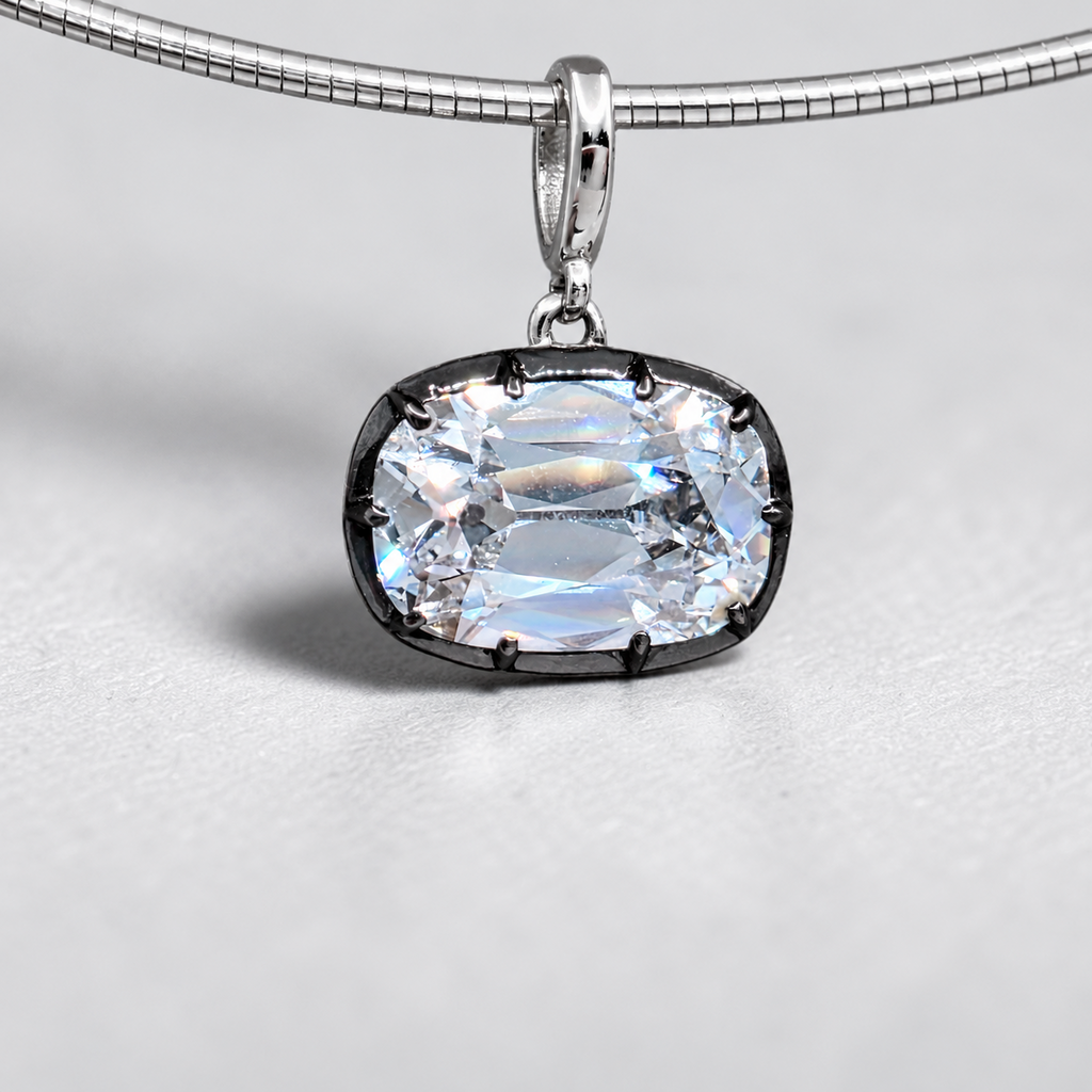 4.00 Ct F VS1 Old Mine Cushion Lab-Grown Diamond Georgian Pendant, in white gold, front view