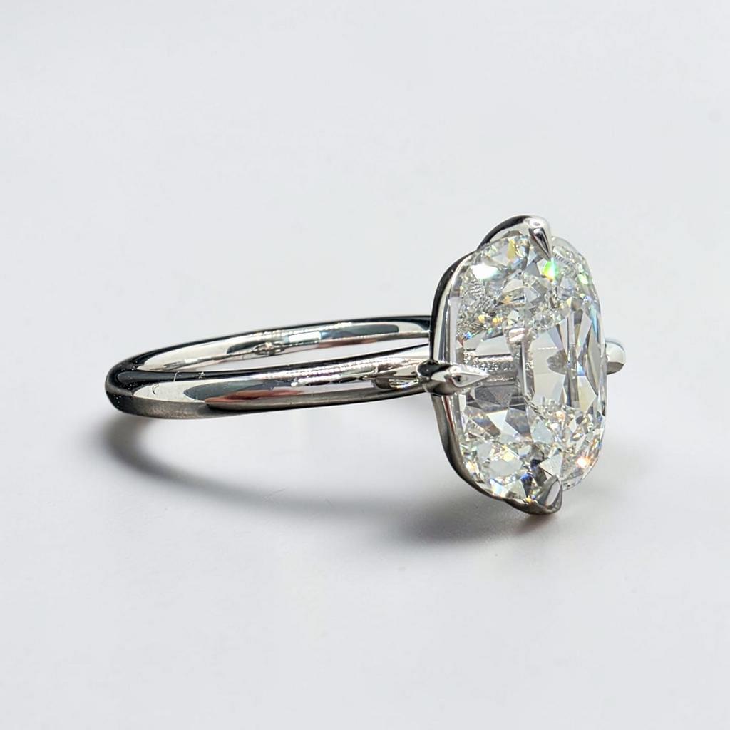 4.00 Ct F VS1 Old Mine Cushion Lab-Grown Diamond Solitaire Ring, in white gold, side profile
