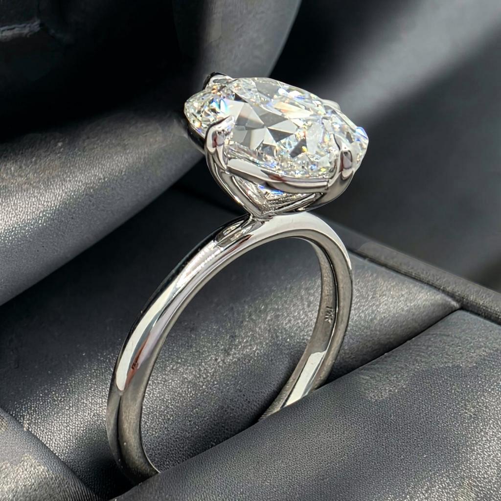 4.00 Ct F VS1 Old Mine Cushion Lab-Grown Diamond Solitaire Ring, in white gold, side profile