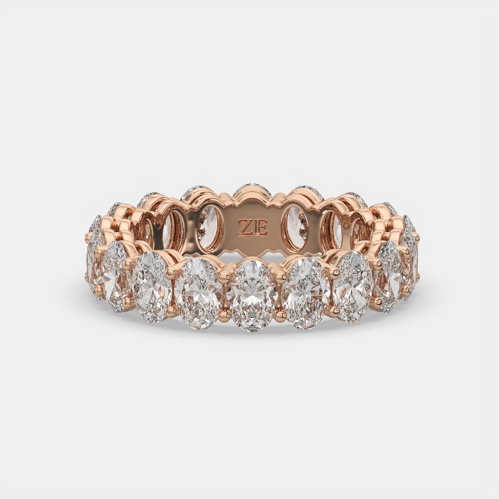 4.00 Ct D-E Color VS1 Oval Lab-Grown Diamond Eternity Ring, in rose gold, front view