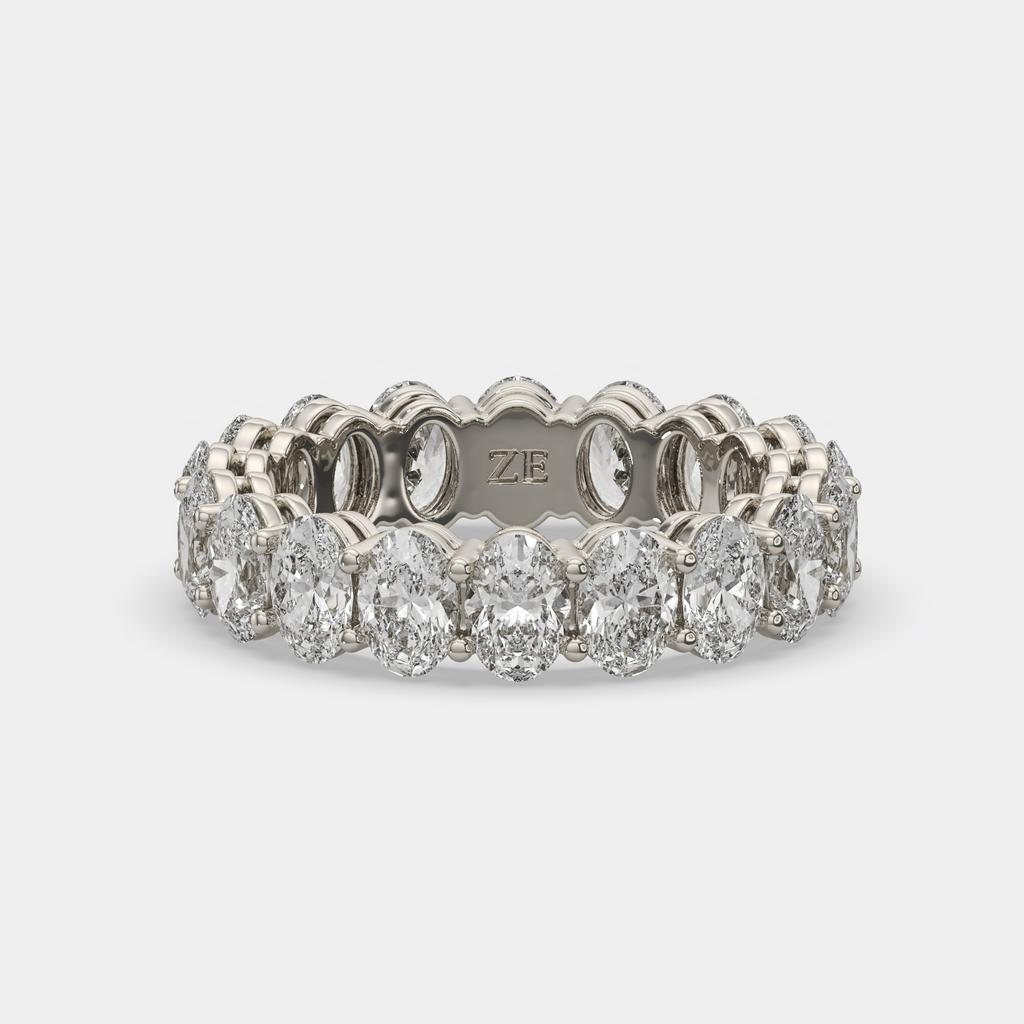 4.00 Ct D-E Color VS1 Oval Lab-Grown Diamond Eternity Ring, in white gold, front view