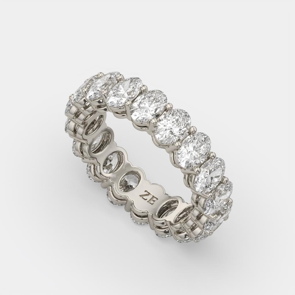 4.00 Ct D-E Color VS1 Oval Lab-Grown Diamond Eternity Ring, in white gold, side profile