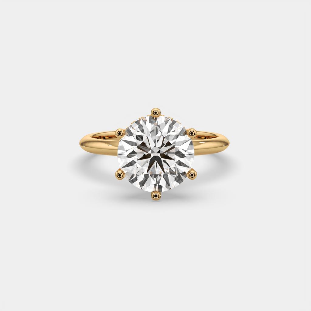 4.10 Ct E VS1 Round Lab-Grown Diamond Hidden Halo Engagement Ring, in yellow gold, top view