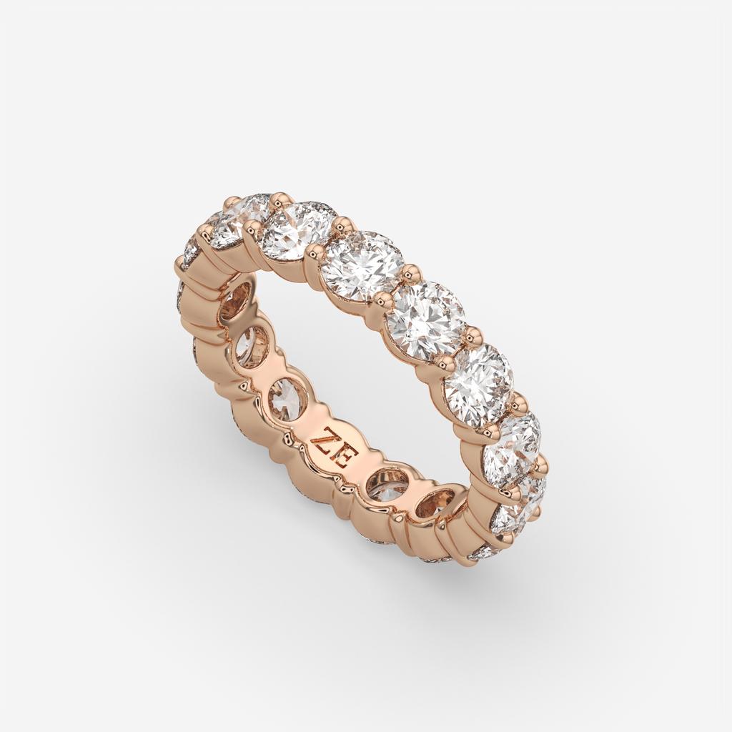4.50 Ct D-E Color VS1 Round Lab Diamond Eternity Ring, in rose gold, side profile
