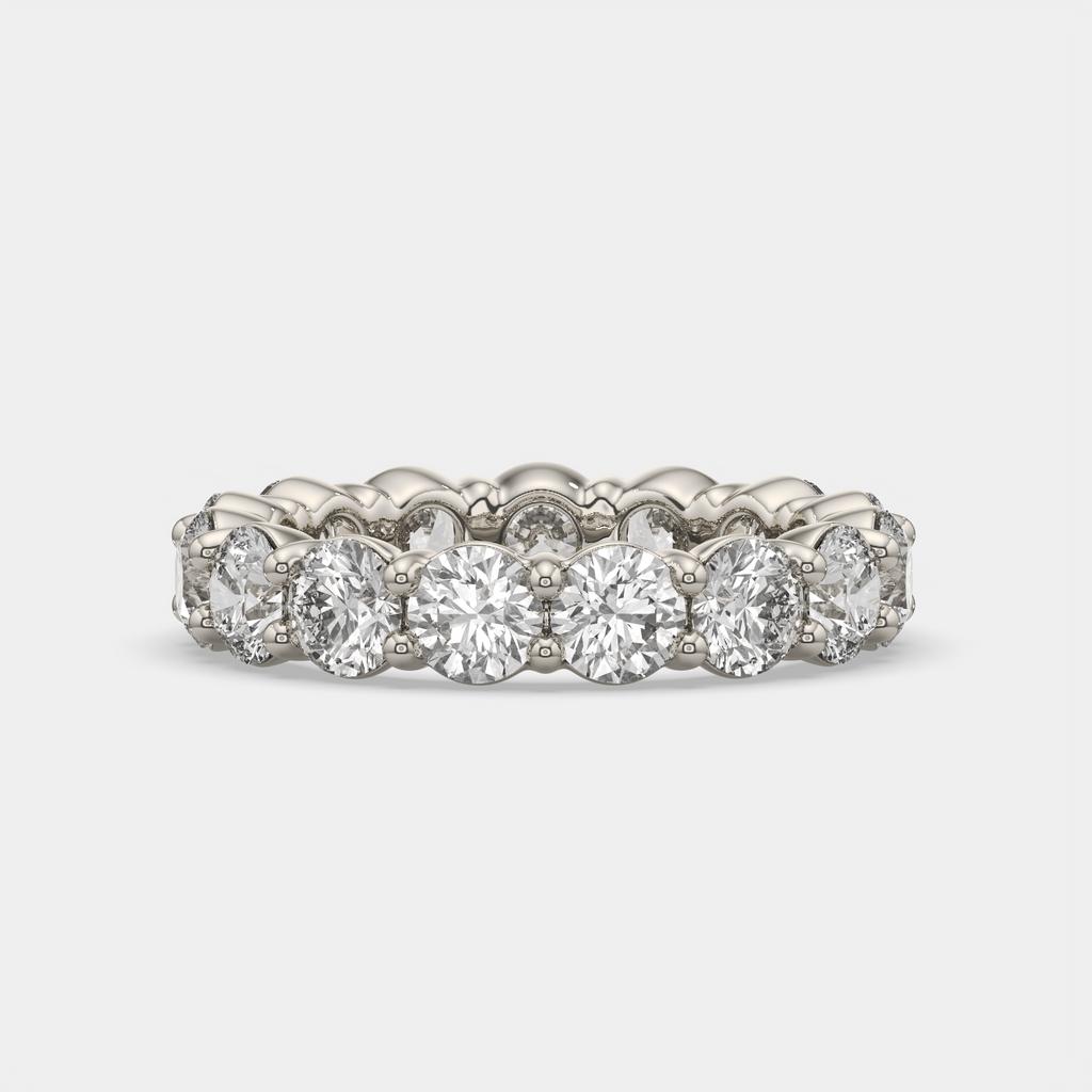 4.50 Ct D-E Color VS1 Round Lab Diamond Eternity Ring, in white gold, front view