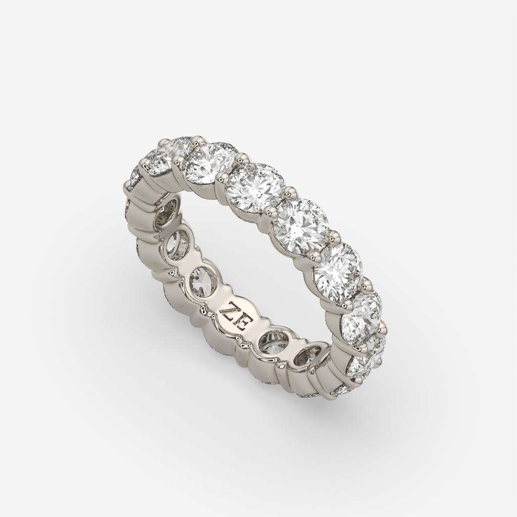 4.50 Ct D-E Color VS1 Round Lab Diamond Eternity Ring, in white gold, side profile
