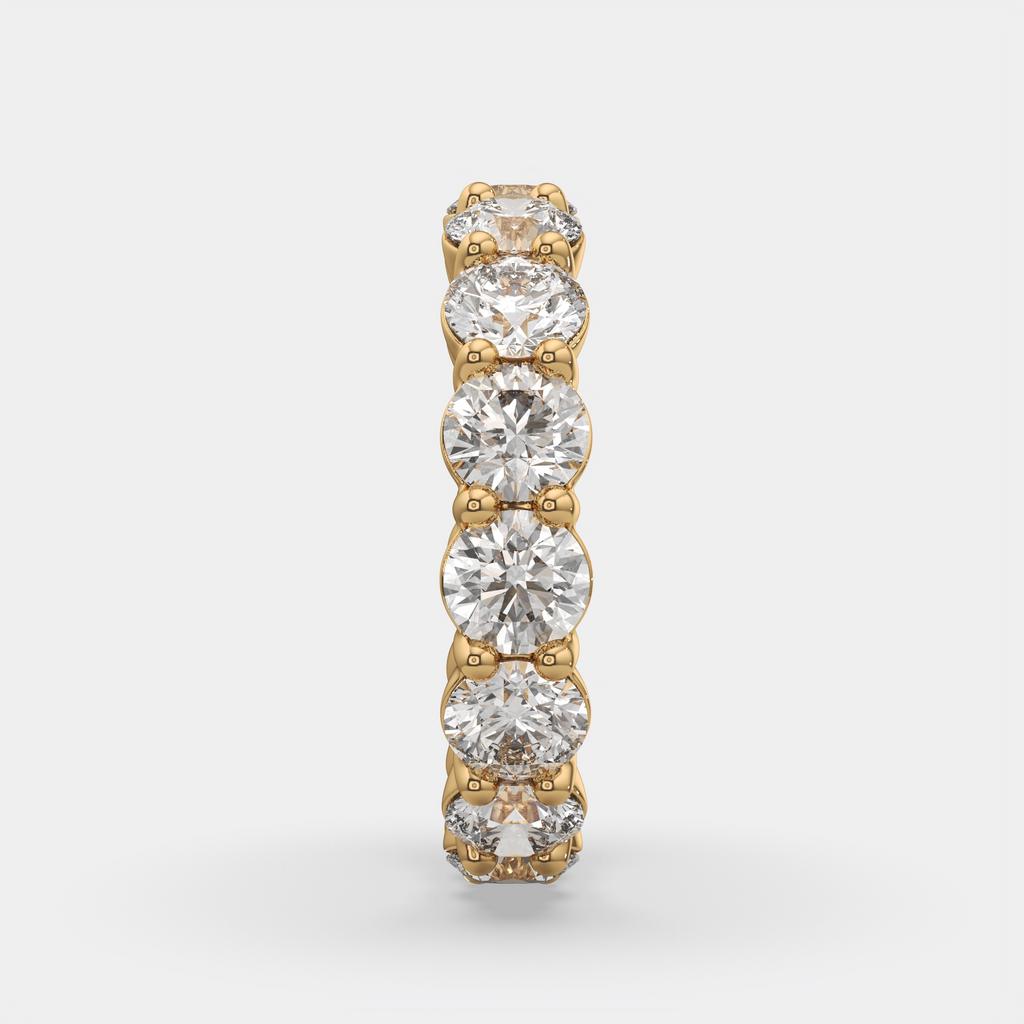4.50 Ct D-E Color VS1 Round Lab Diamond Eternity Ring, in yellow gold, front view