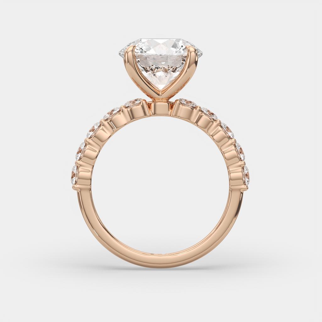 4.80 Ct E VS1 Round Lab Grown Diamond Side Stone Engagement Ring, in rose gold, side profile