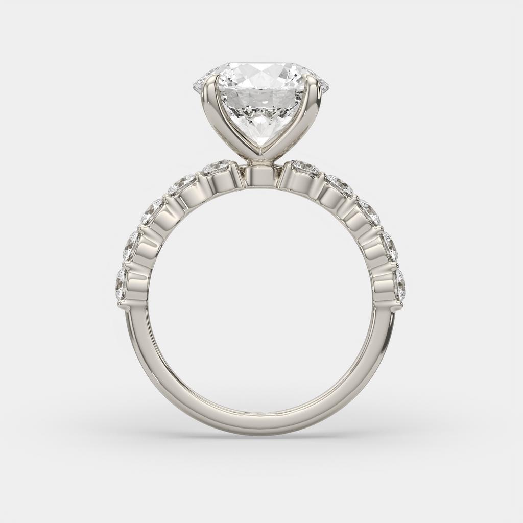 4.80 Ct E VS1 Round Lab Grown Diamond Side Stone Engagement Ring, in white gold, side profile