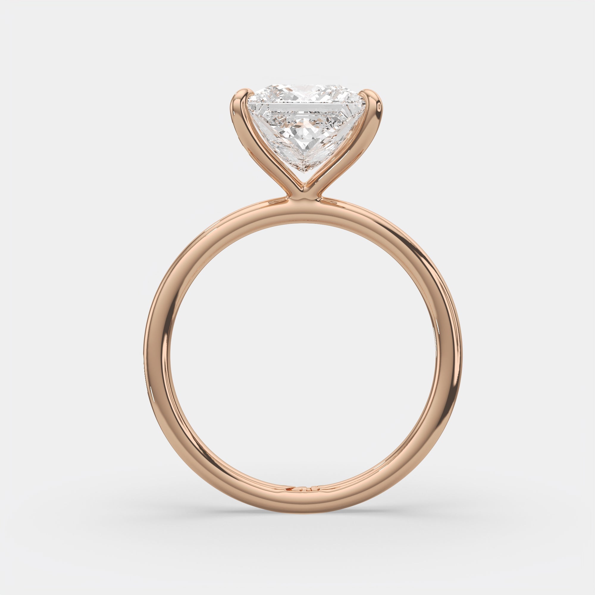 4.00 Ct E VS1 Princess Cut Diamond Engagement Ring, in 14k rose gold, side profile