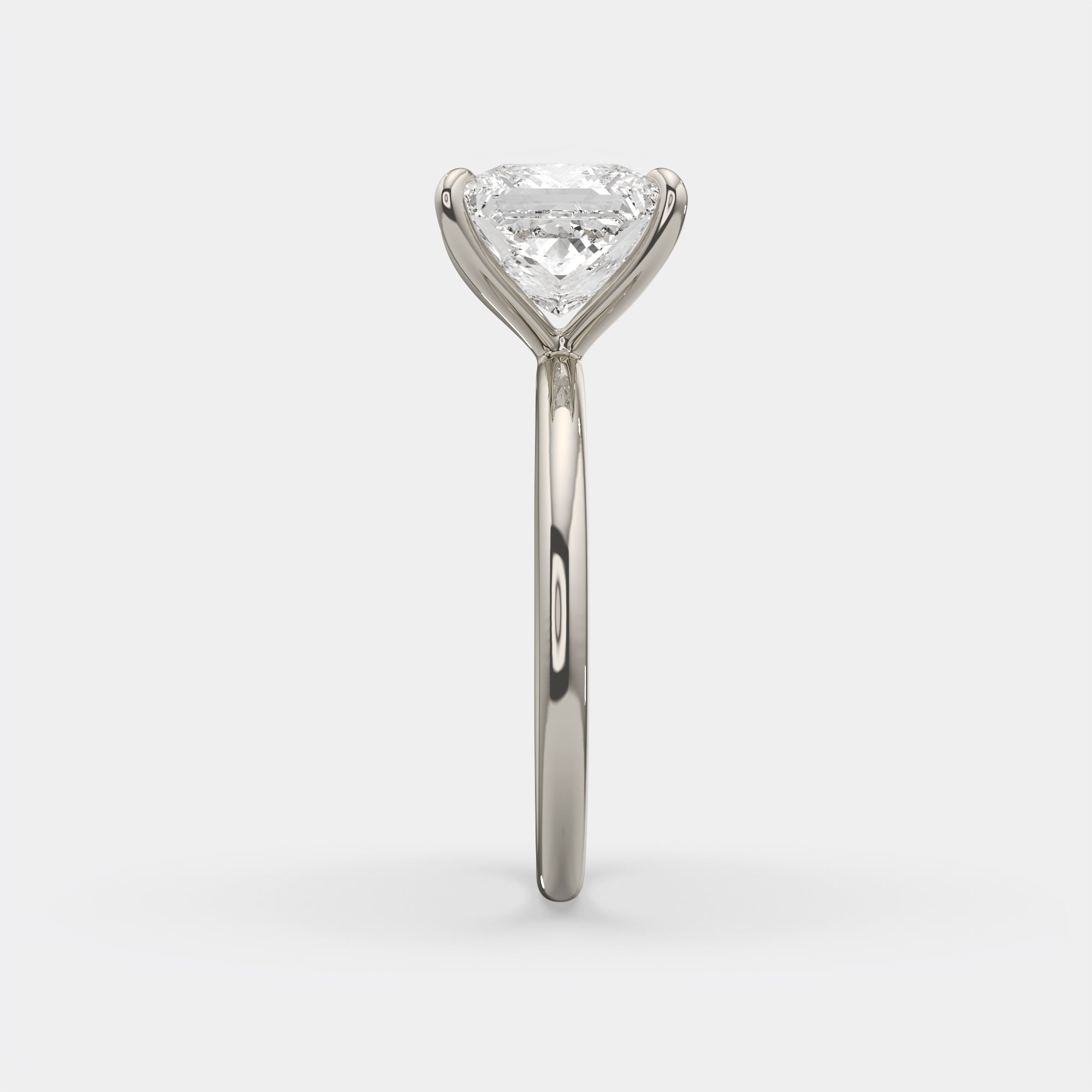 4.00 Ct E VS1 Princess Cut Diamond Engagement Ring, in 14k white gold, band detail