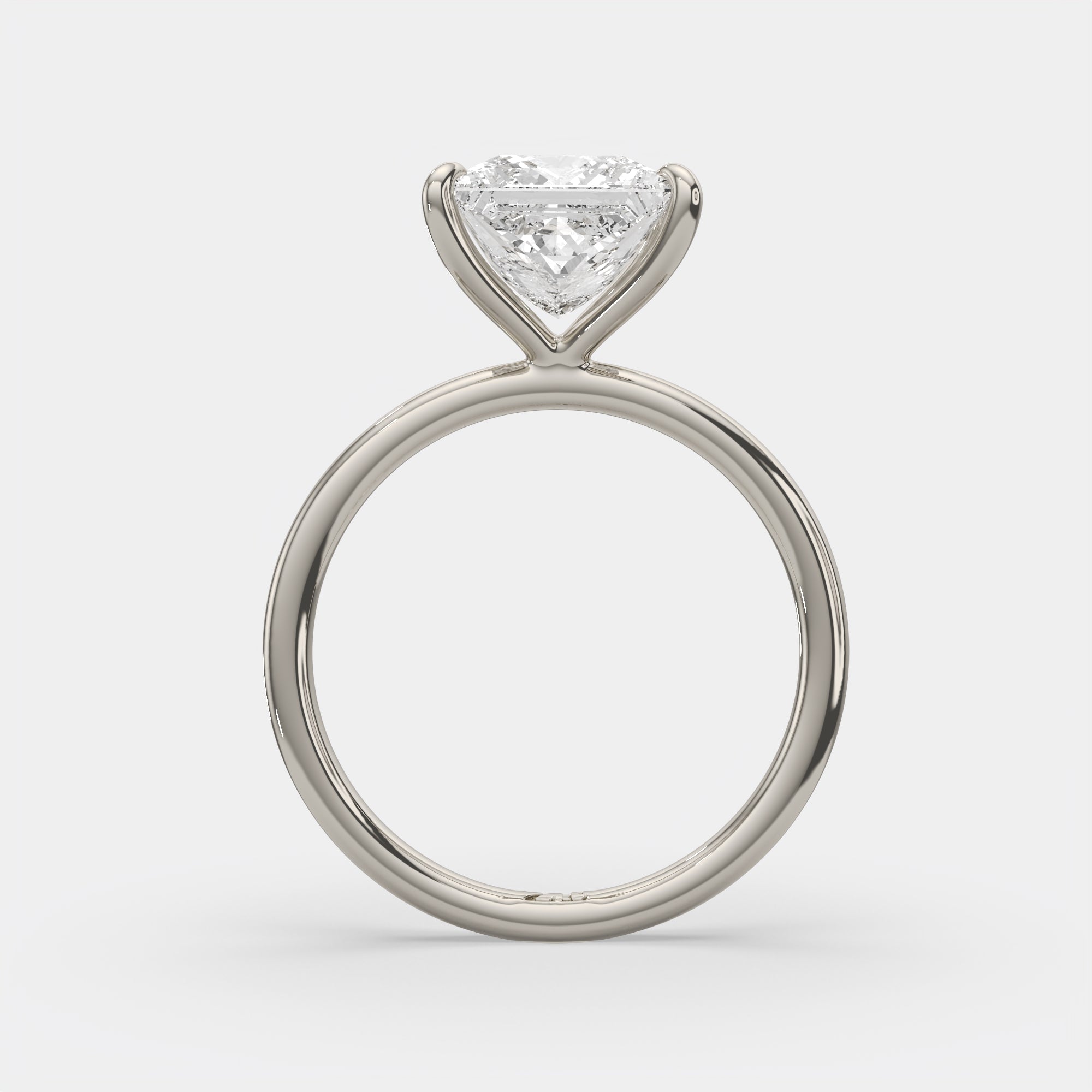 4.00 Ct E VS1 Princess Cut Diamond Engagement Ring, in 14k white gold, side profile