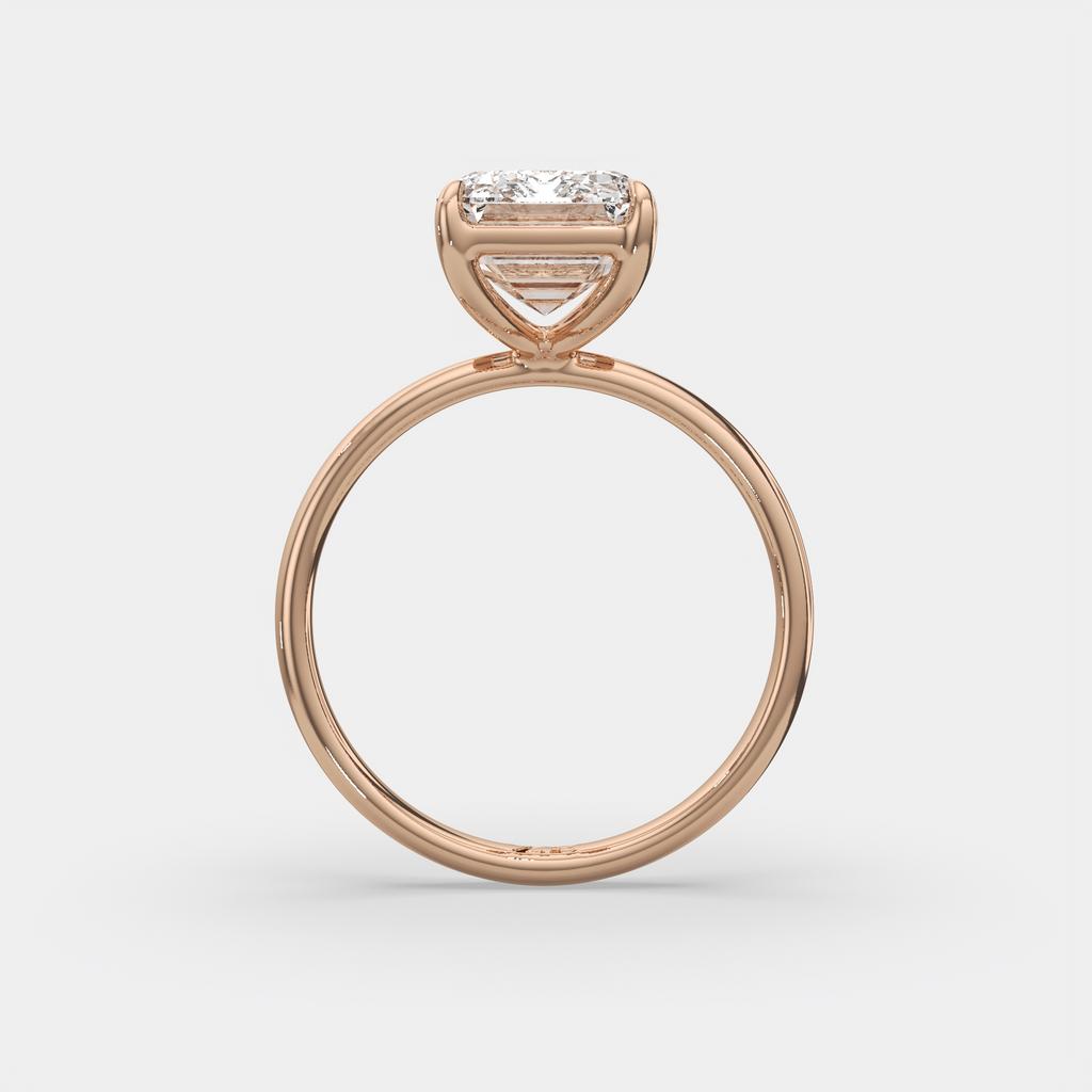 5.00 Ct E VS1 Emerald Cut Lab-Grown Diamond Solitaire Ring, in rose gold, front view