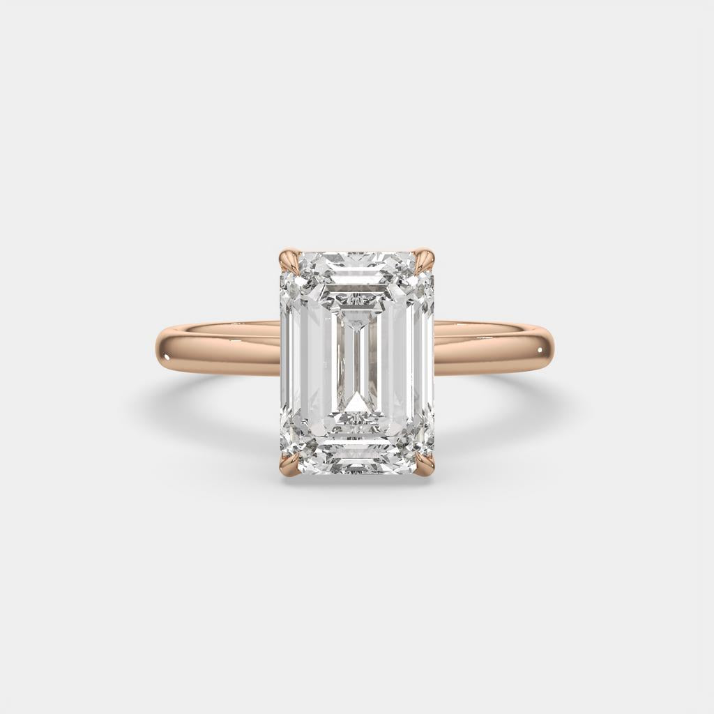 5.00 Ct E VS1 Emerald Cut Lab-Grown Diamond Solitaire Ring, in rose gold, front view