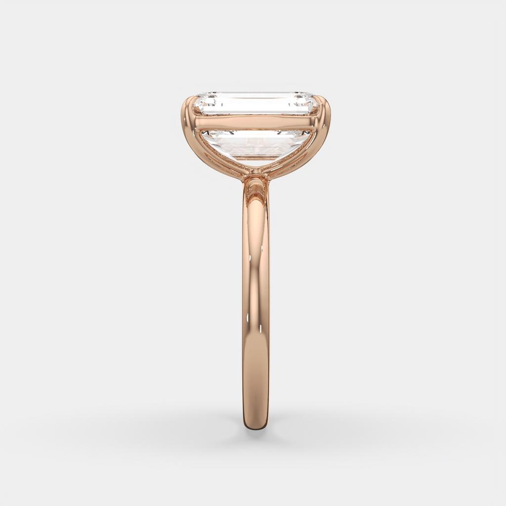 5.00 Ct E VS1 Emerald Cut Lab-Grown Diamond Solitaire Ring, in rose gold, side profile