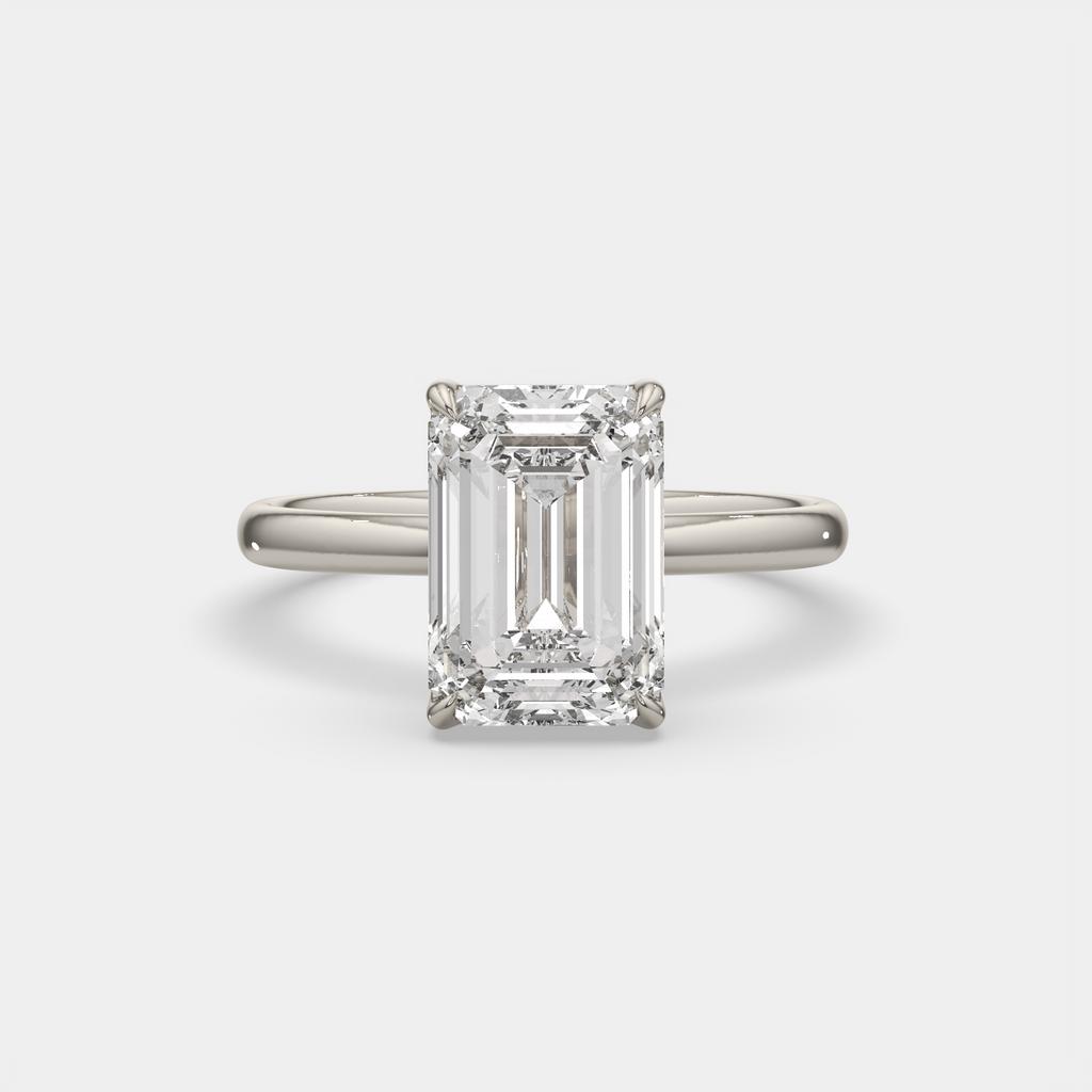 5.00 Ct E VS1 Emerald Cut Lab-Grown Diamond Solitaire Ring, in white gold, front view
