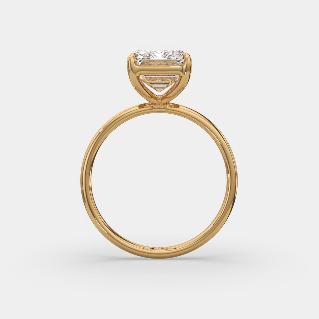5.00 Ct E VS1 Emerald Cut Lab-Grown Diamond Solitaire Ring, in yellow gold, front view