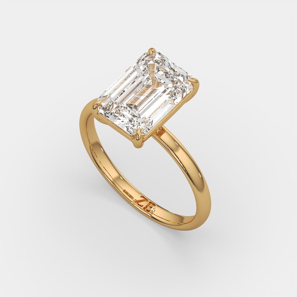 5.00 Ct E VS1 Emerald Cut Lab-Grown Diamond Solitaire Ring, in yellow gold, front view