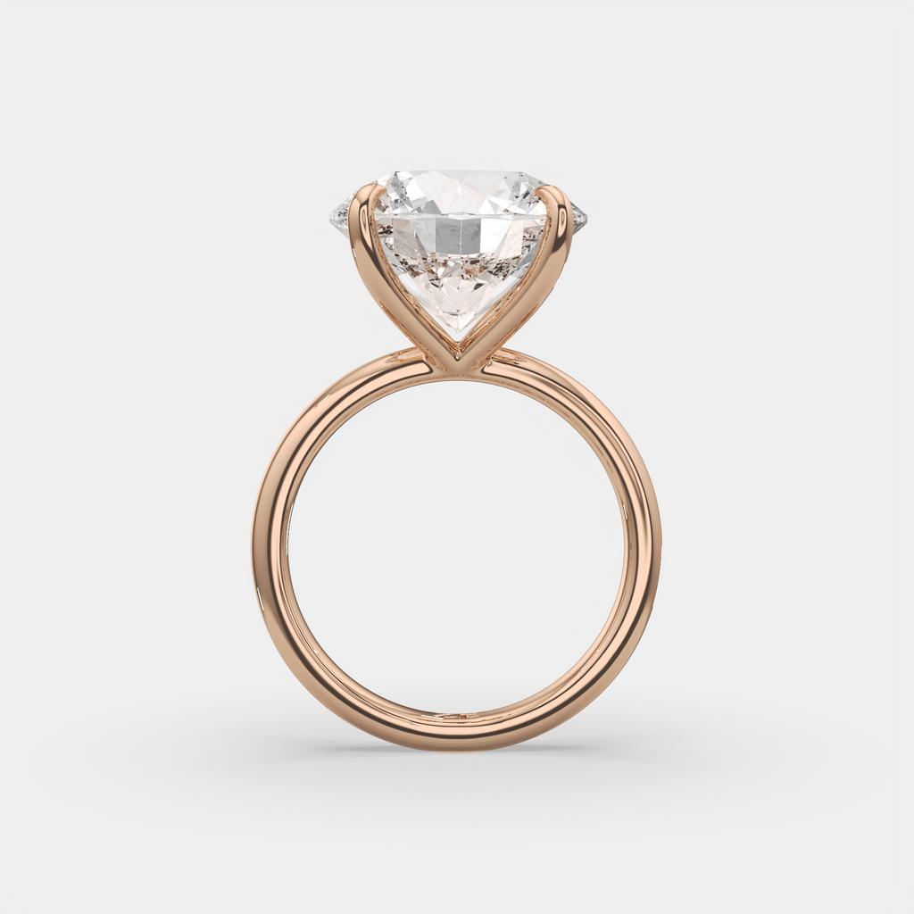 5.00 Ct E VS1 Round Brilliant Solitaire Diamond Ring, in rose gold, front view