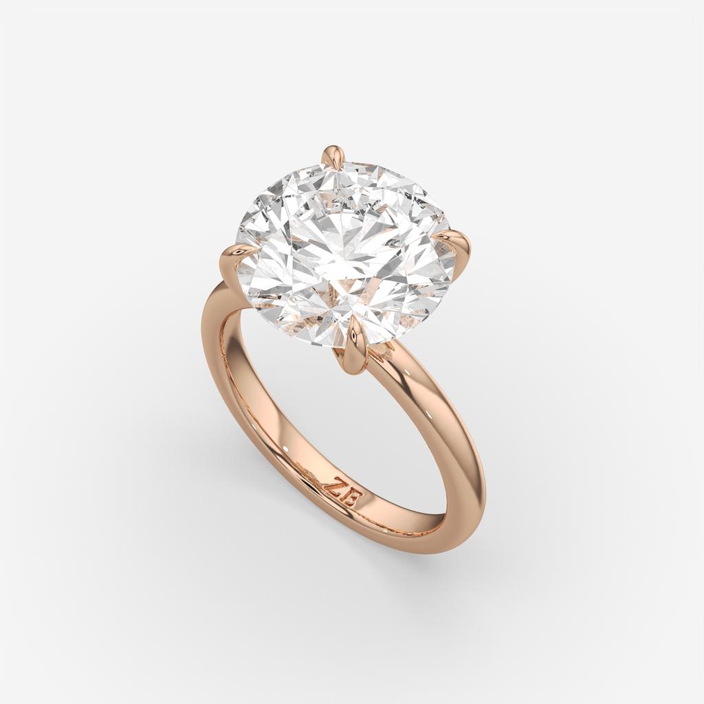 5.00 Ct E VS1 Round Brilliant Solitaire Diamond Ring, in rose gold, front view