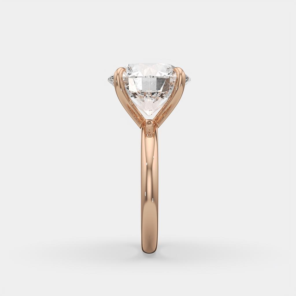 5.00 Ct E VS1 Round Brilliant Solitaire Diamond Ring, in rose gold, front view