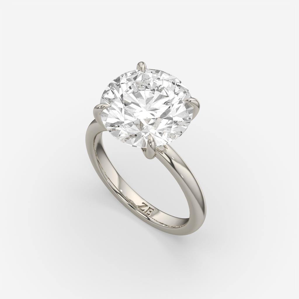 5.00 Ct E VS1 Round Brilliant Solitaire Diamond Ring, in white gold, side profile
