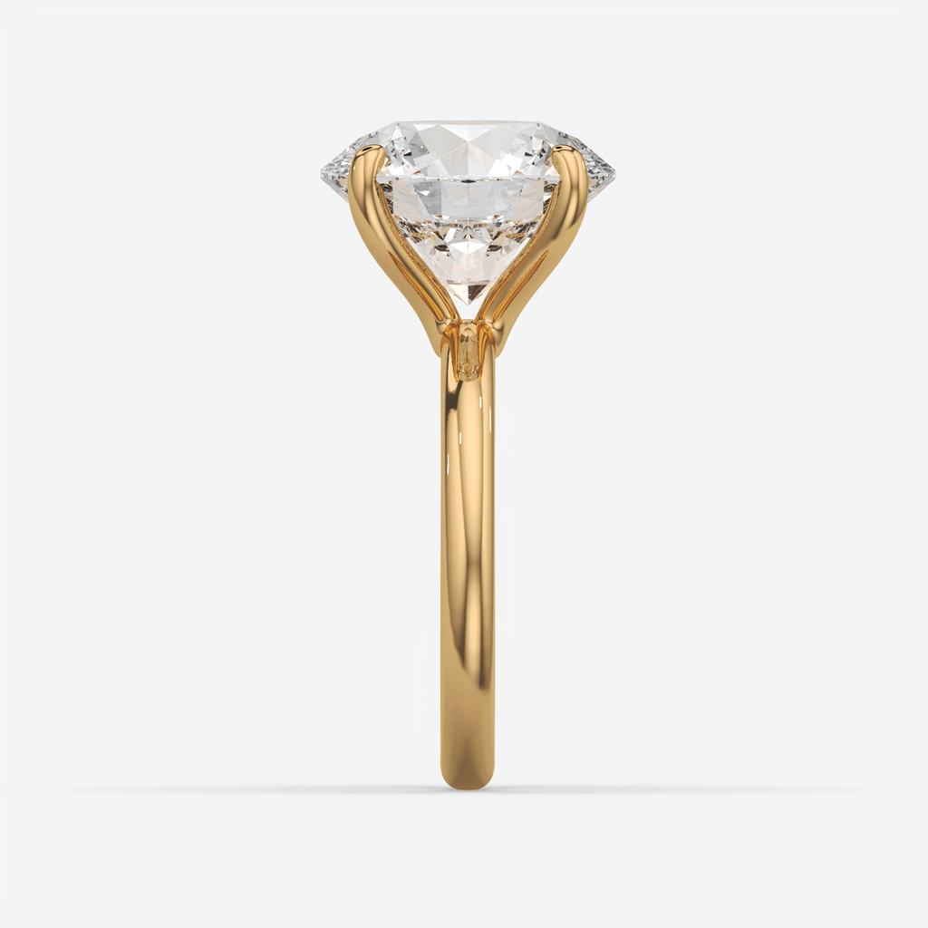 5.00 Ct E VS1 Round Brilliant Solitaire Diamond Ring, in yellow gold, side profile