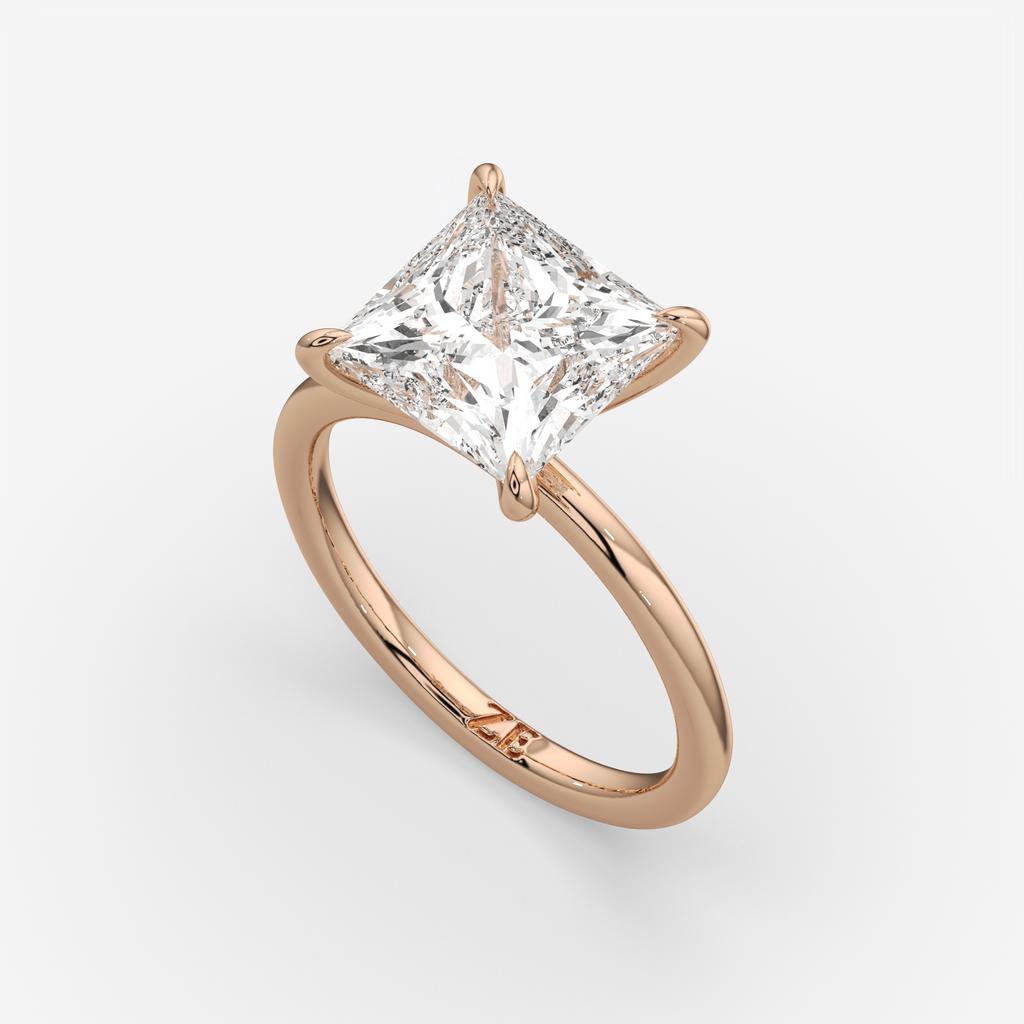 5.00 Ct F VS1 Princess Cut Solitaire Diamond Ring, in rose gold, front view