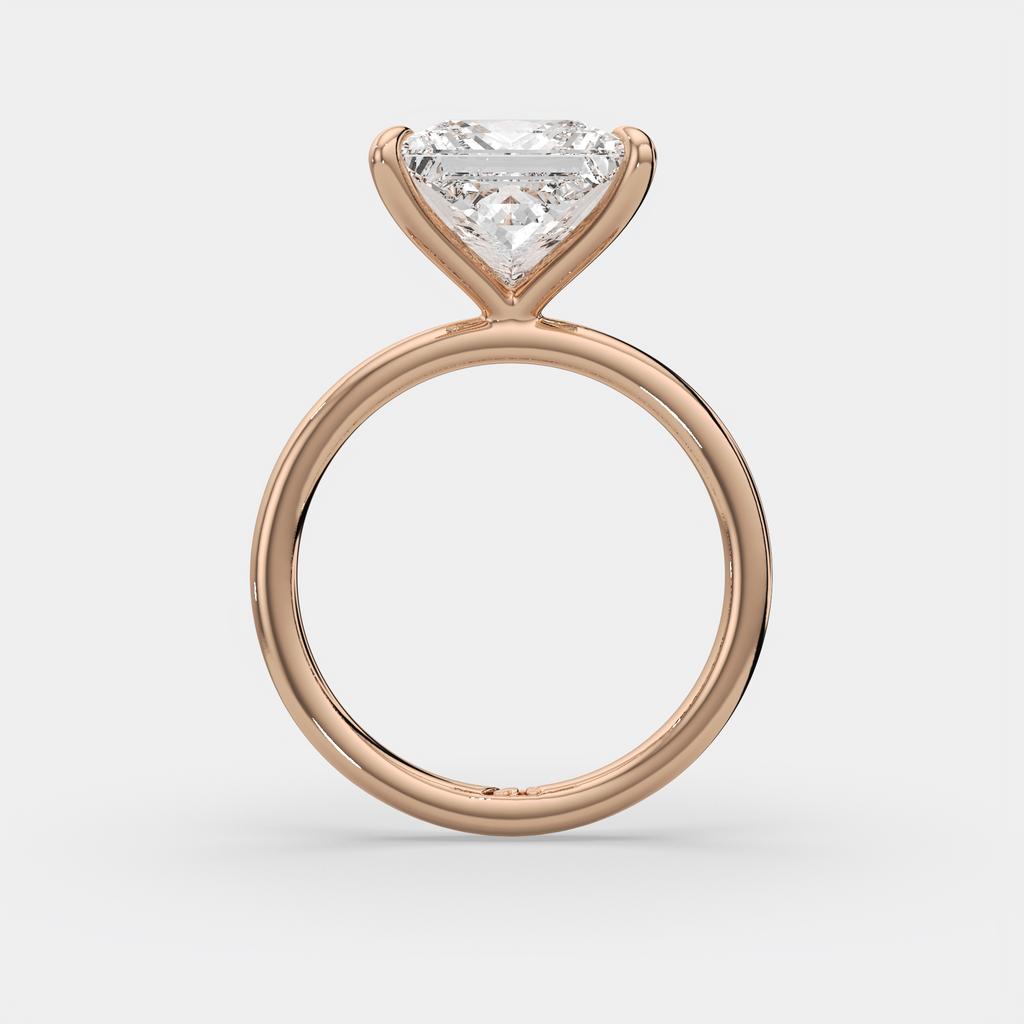 5.00 Ct F VS1 Princess Cut Solitaire Diamond Ring, in rose gold, side profile