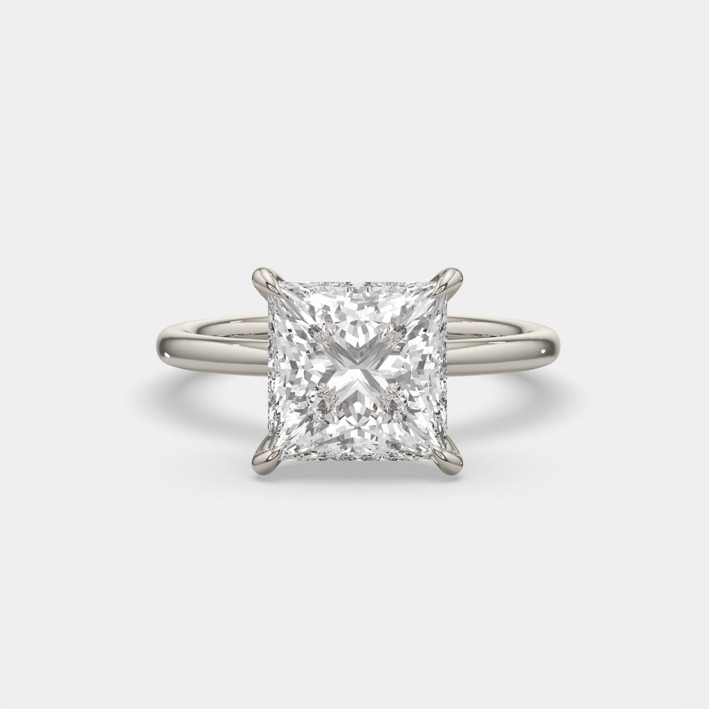 5.00 Ct F VS1 Princess Cut Solitaire Diamond Ring, in white gold, front view