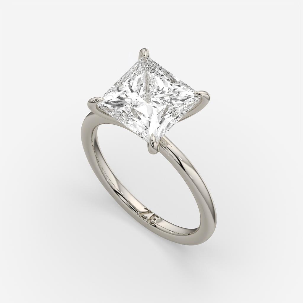5.00 Ct F VS1 Princess Cut Solitaire Diamond Ring, in white gold, front view