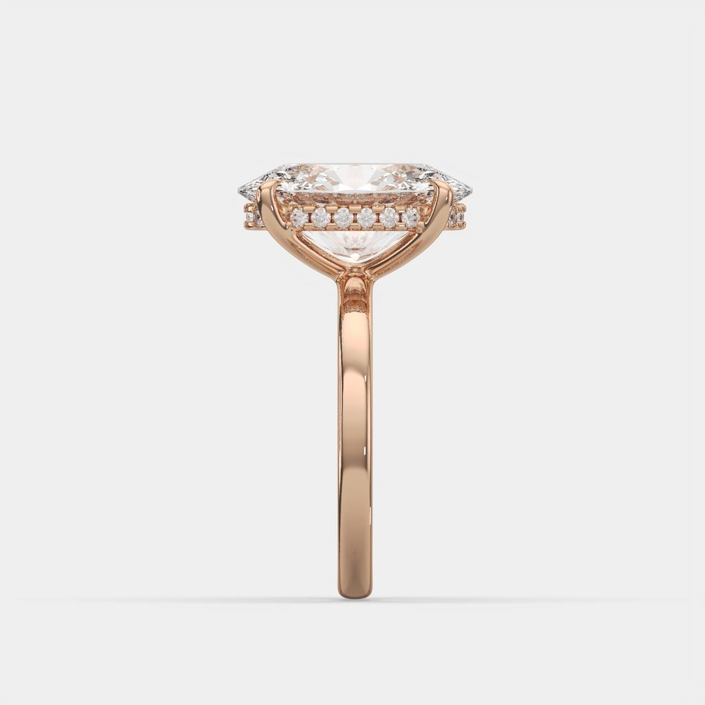 5.15 Ct E VS1 Oval Lab Grown Diamond Halo Ring, in rose gold, side profile