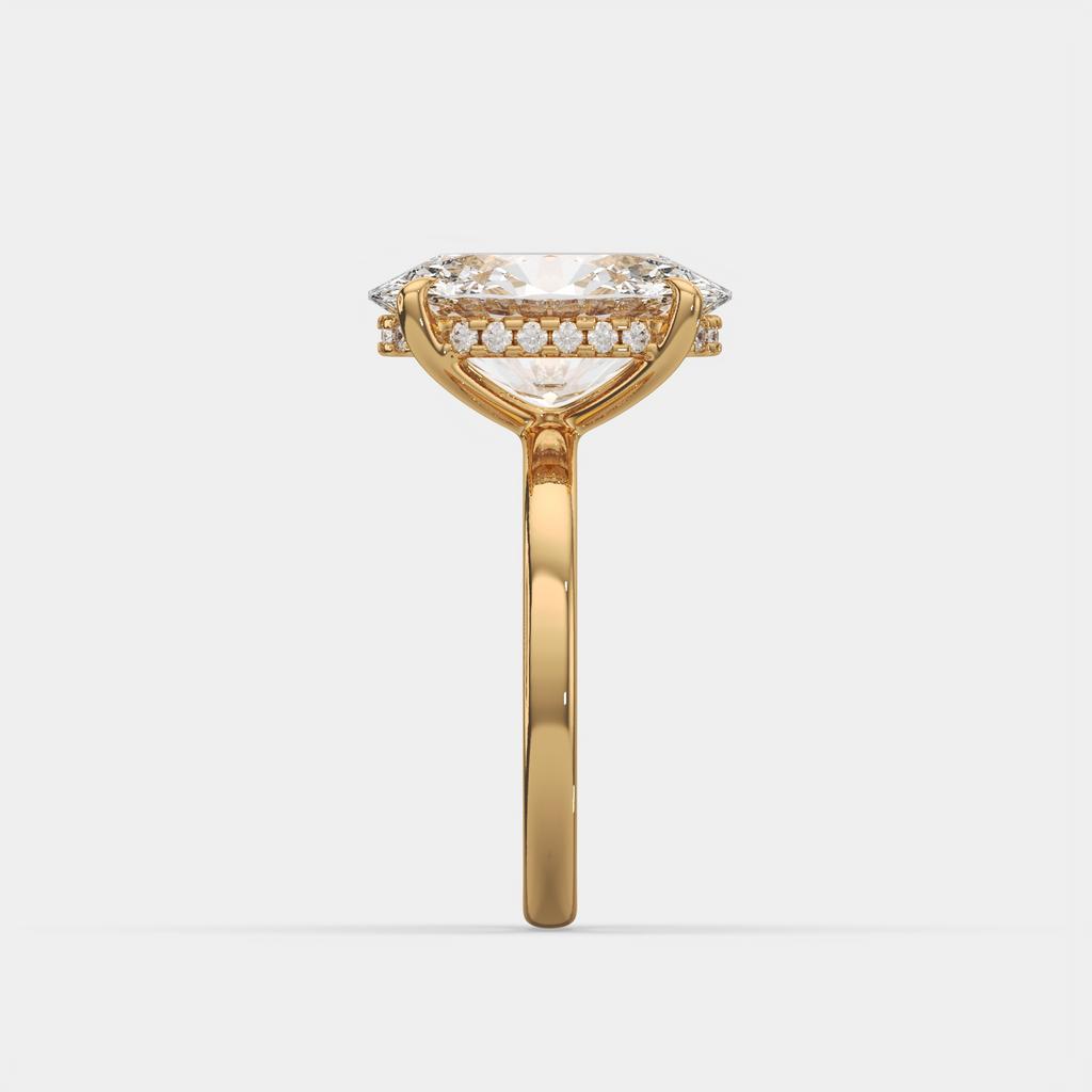 5.15 Ct E VS1 Oval Lab Grown Diamond Halo Ring, in yellow gold, side profile