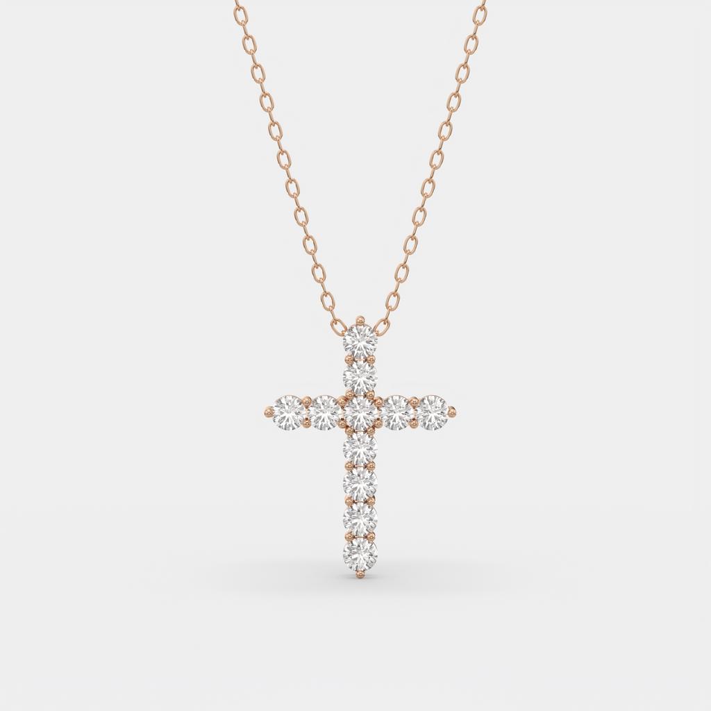 5.50 Ct D VS1 Round Lab-Grown Diamond Cross Pendant, in rose gold, front view