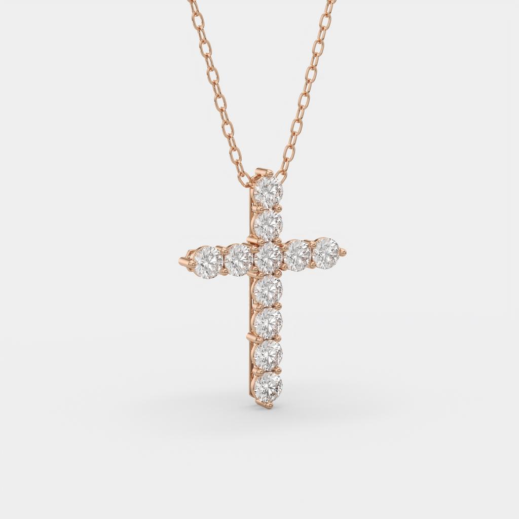 5.50 Ct D VS1 Round Lab-Grown Diamond Cross Pendant, in rose gold, side profile
