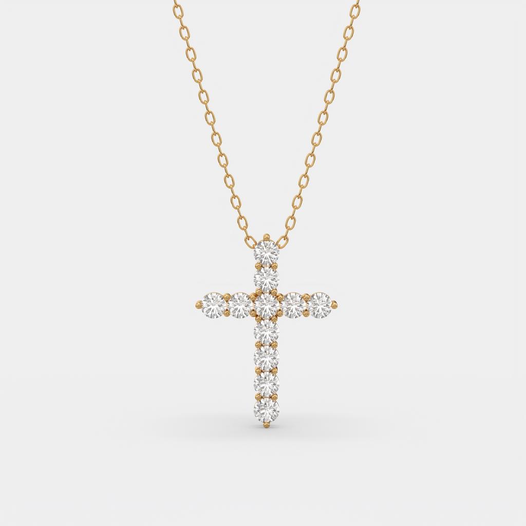 5.50 Ct D VS1 Round Lab-Grown Diamond Cross Pendant, in yellow gold, front view