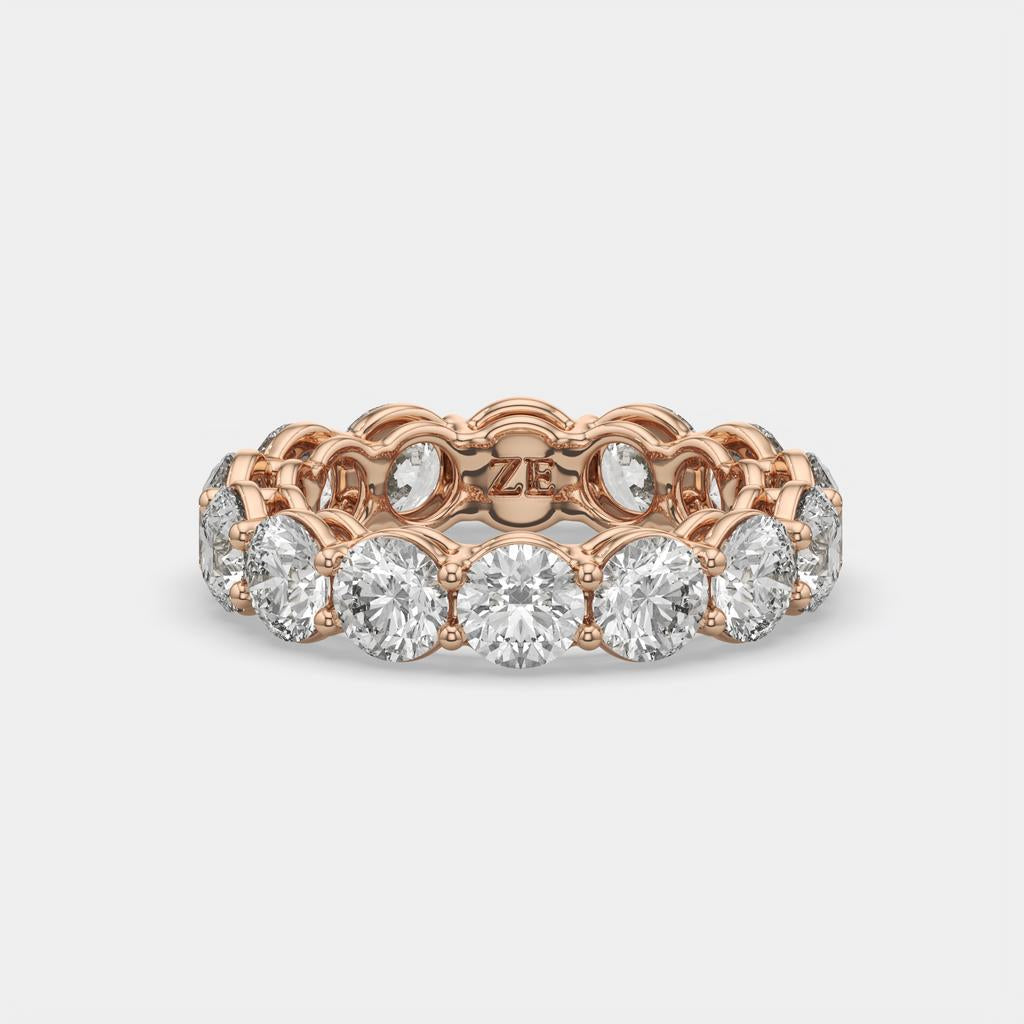 5.50 CTW D-E Color VS1 Round Lab Grown Diamond Eternity Ring, in rose gold, front view