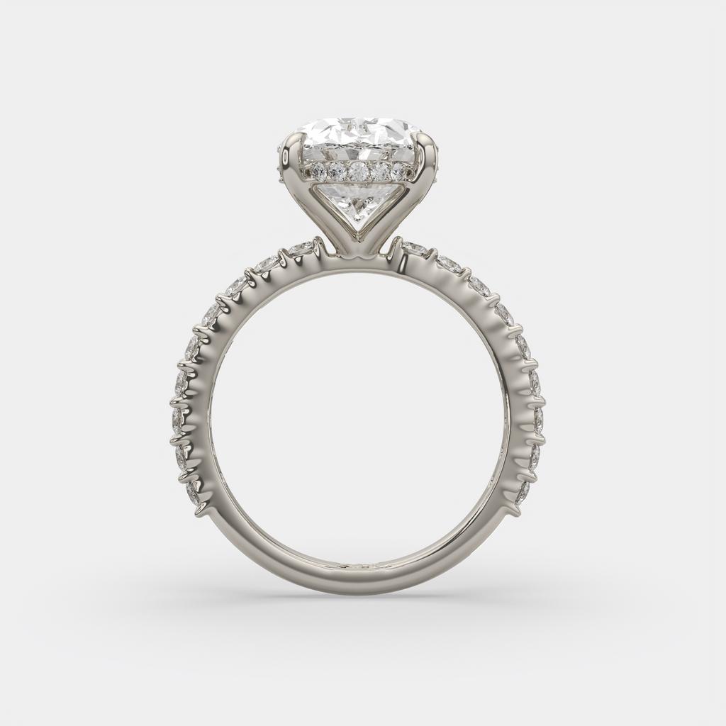5.70 Ct E VS1 Oval Lab Grown Diamond Halo Ring, in white gold, side profile