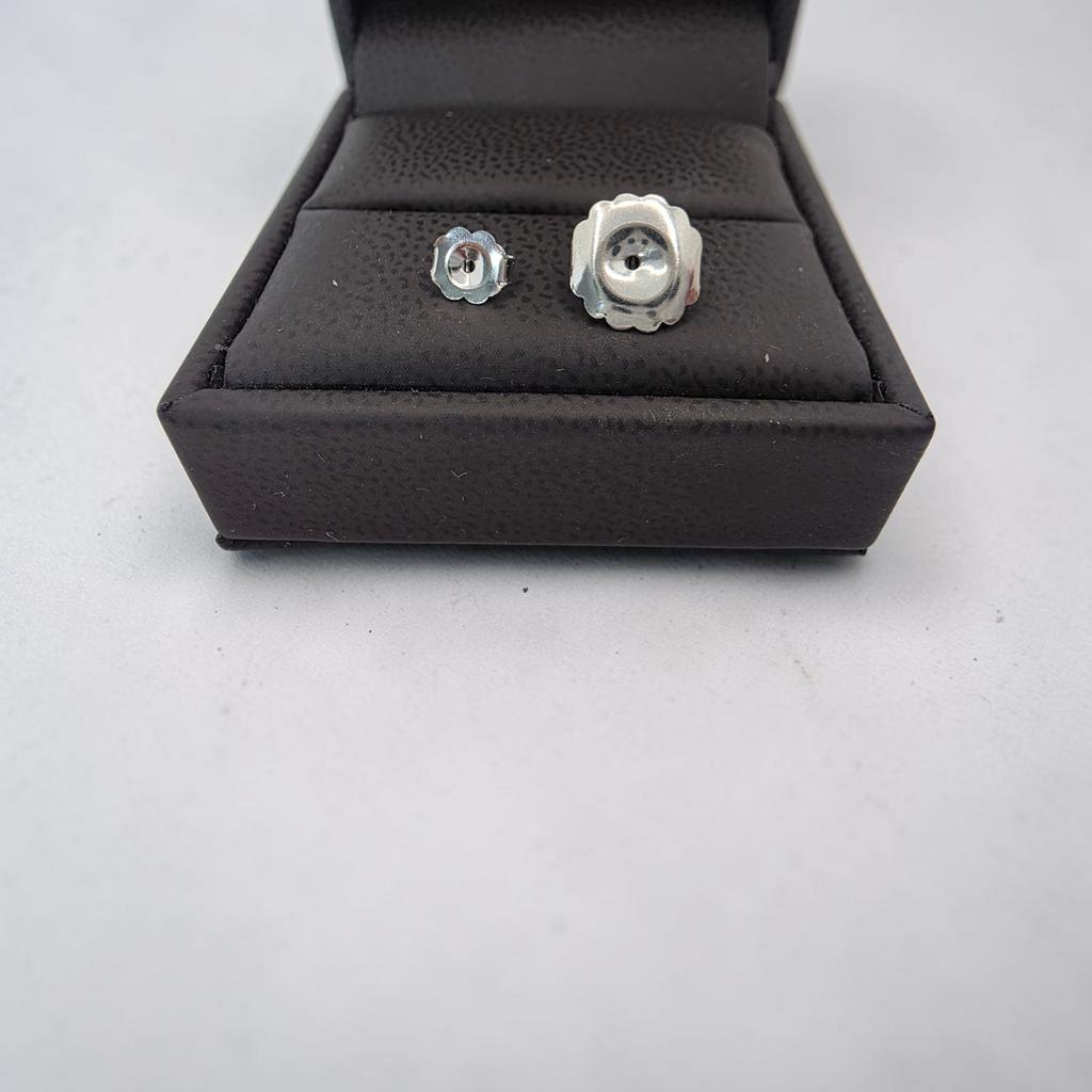 6.00 Ct D VS1 Round Lab Grown Diamond Basket Studs with Jumbo Backs, in white gold, detail shot