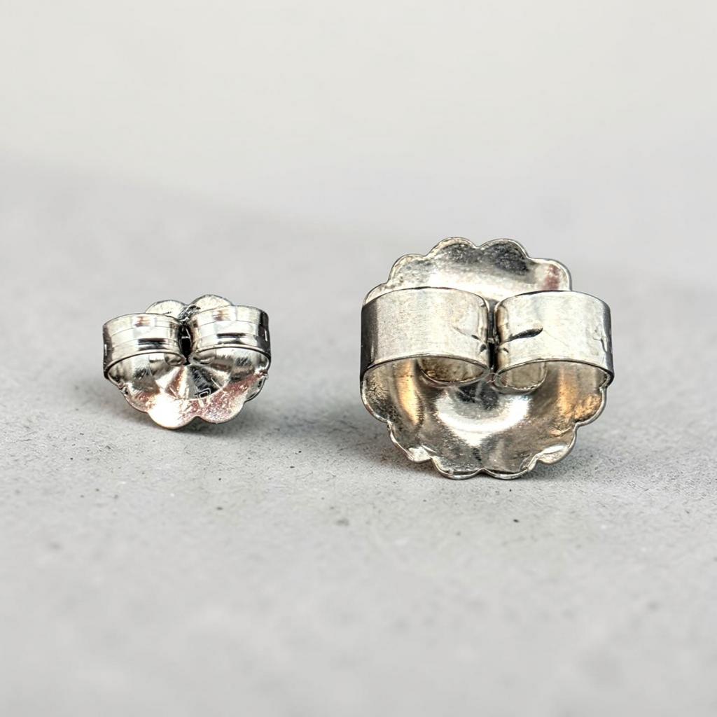 6.00 Ct D VS1 Round Lab Grown Diamond Basket Studs with Jumbo Backs, in white gold, detail shot