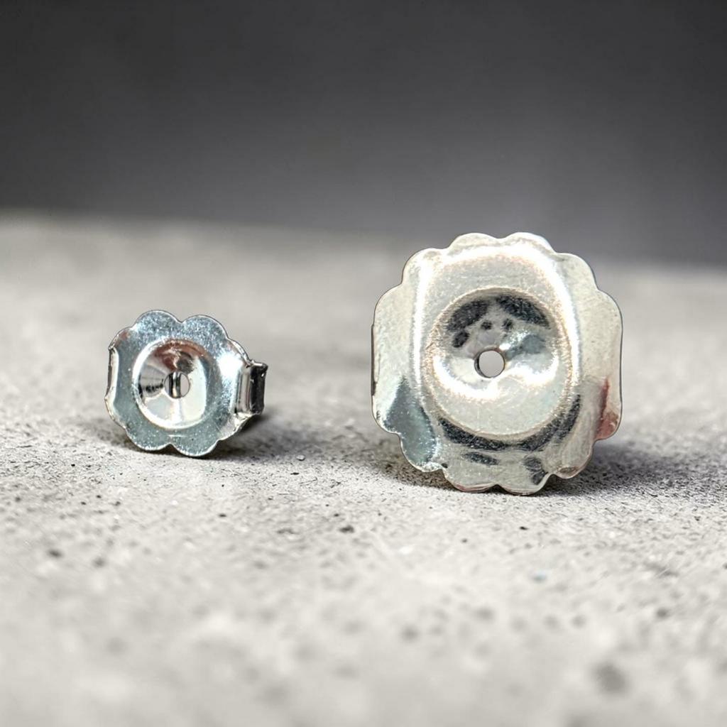 6.00 Ct D VS1 Round Lab Grown Diamond Basket Studs with Jumbo Backs, in white gold, detail shot