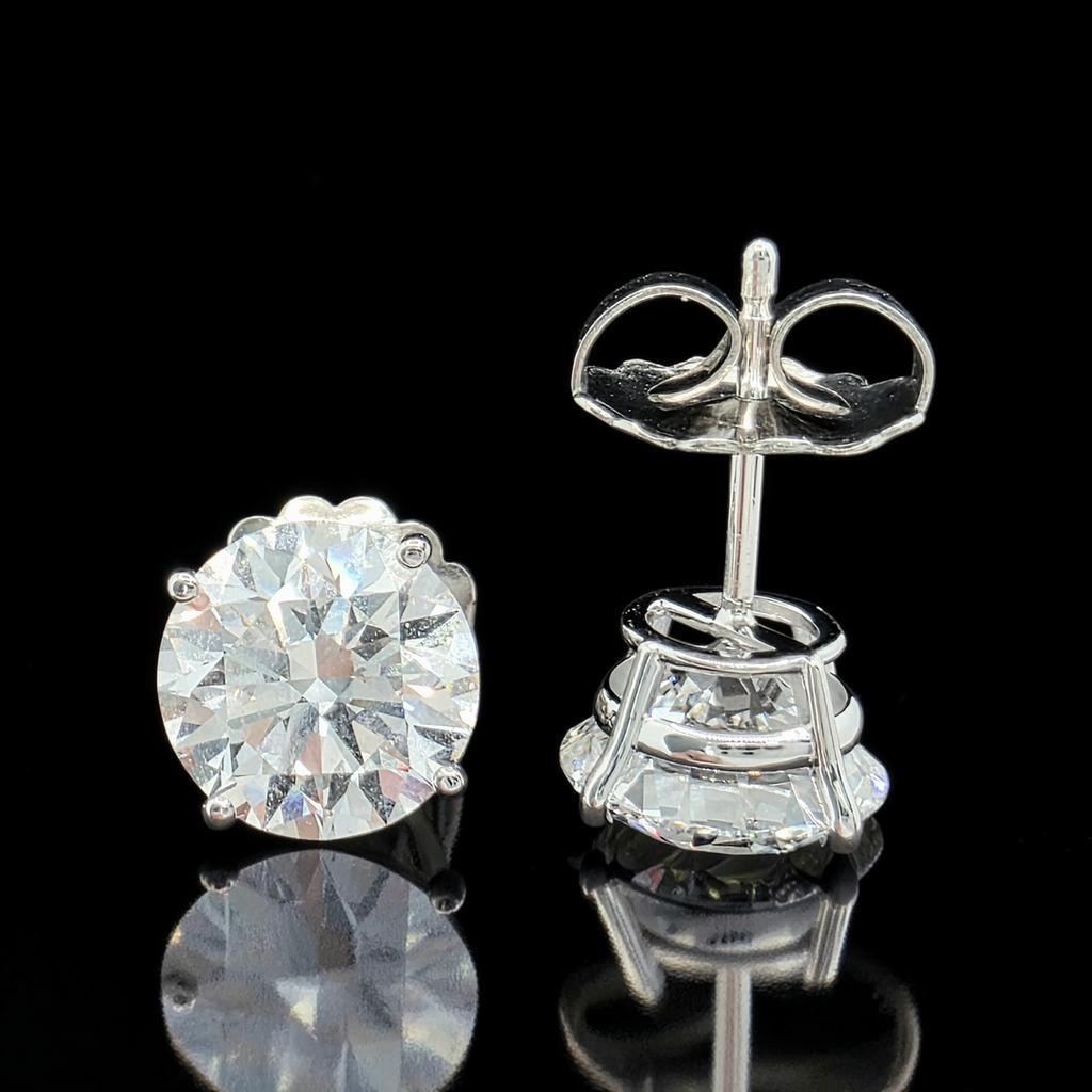 6.00 Ct D VS1 Round Lab Grown Diamond Basket Studs with Jumbo Backs, in white gold, front view