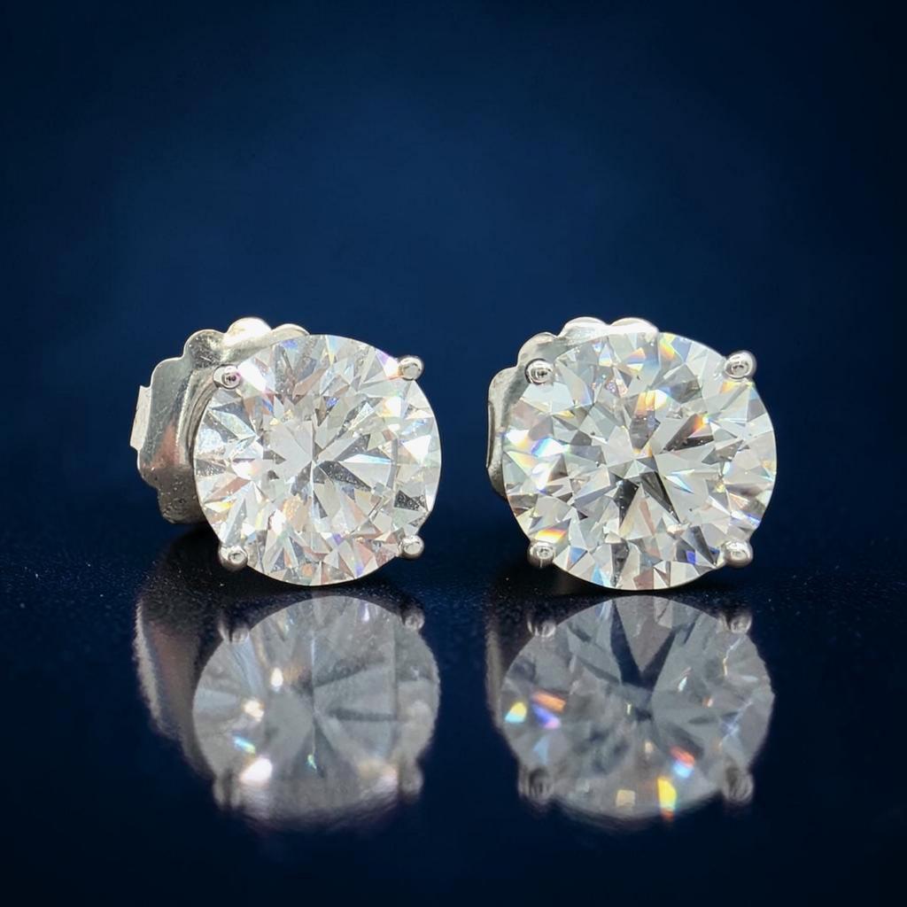 6.00 Ct D VS1 Round Lab Grown Diamond Basket Studs with Jumbo Backs, in white gold, front view