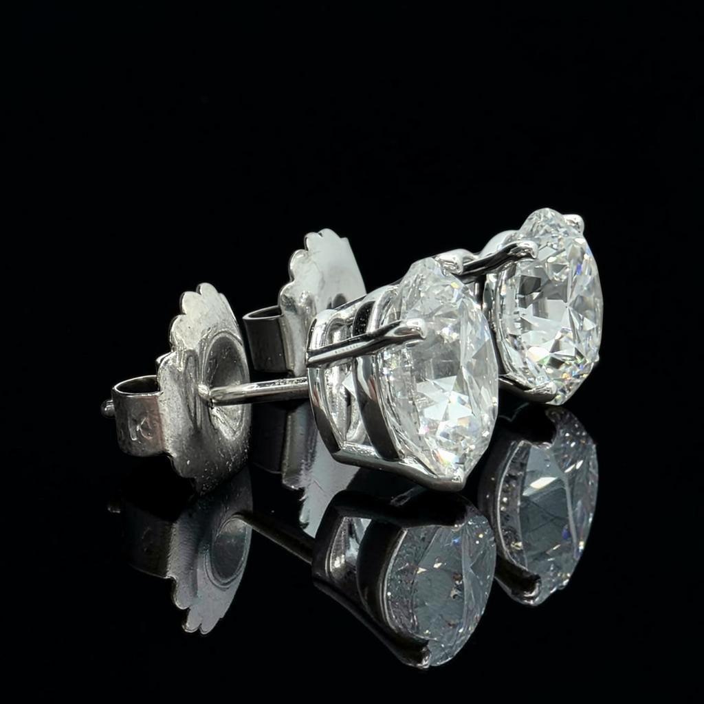 6.00 Ct D VS1 Round Lab Grown Diamond Basket Studs with Jumbo Backs, in white gold, side profile