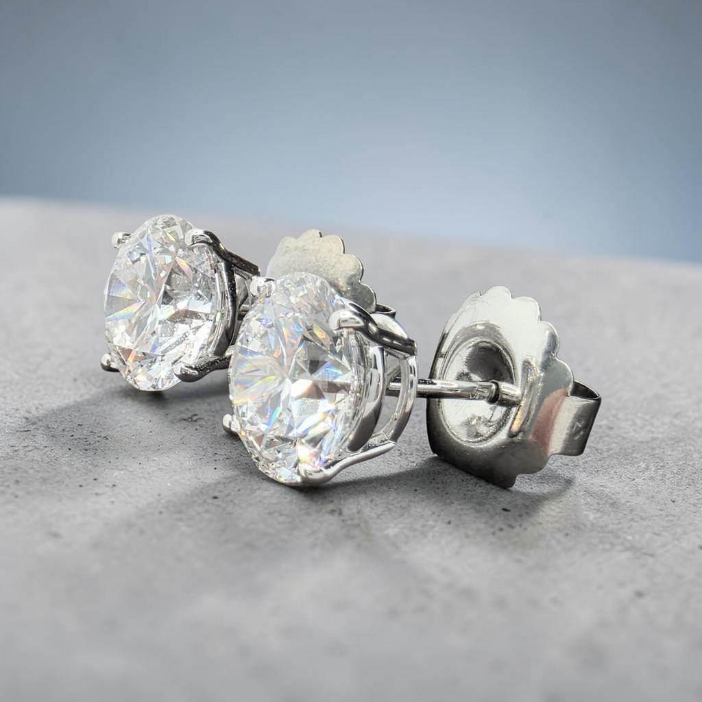 6.00 Ct D VS1 Round Lab Grown Diamond Basket Studs with Jumbo Backs, in white gold, side profile