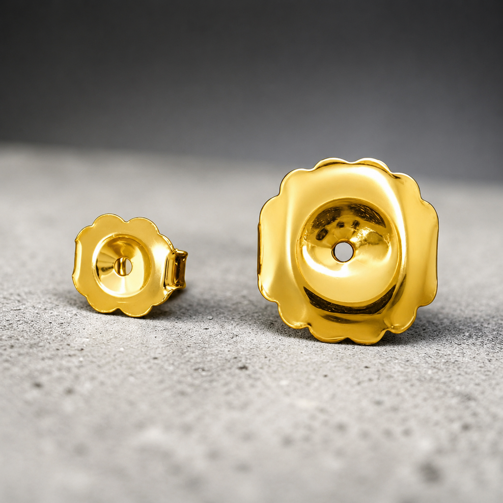 6.00 Ct D VS1 Round Lab Grown Diamond Basket Studs with Jumbo Backs, in yellow gold, detail shot