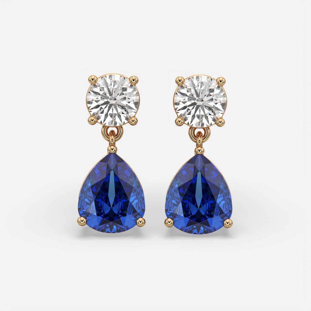 6.00 Ct Blue Sapphire and Lab-Grown Diamond Drop Earrings, in rose gold, front view